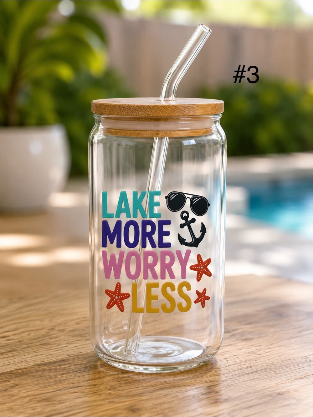 *Buy now lake life/boaters 16 ounce glass tumbler with bamboo lid and straw - Picture 3 of 13